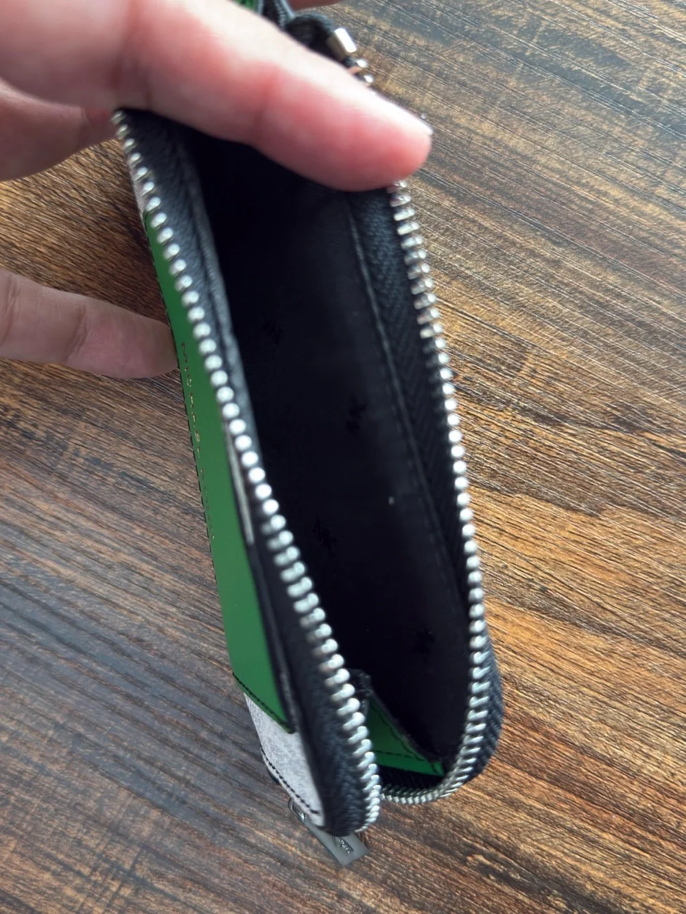 Michael Kors Green & Gray Zip Card Holder Wallet Coin Purse